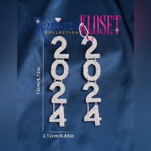 New Year Earrings, 2024 New Year Swarovski Earrings, Glam Bling, Crystals - Picture 4 of 4